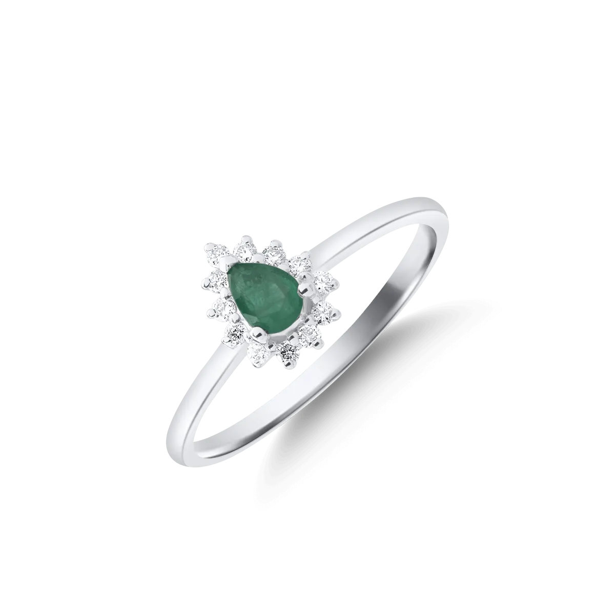 18 karátos fehérarany gyűrű 0.144 karátos smaragddal és 0.083 karátos gyémántokkal