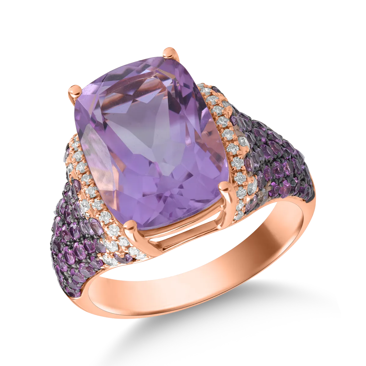 14K rose gold ring with precious and semiprecious stones of 8.11ct