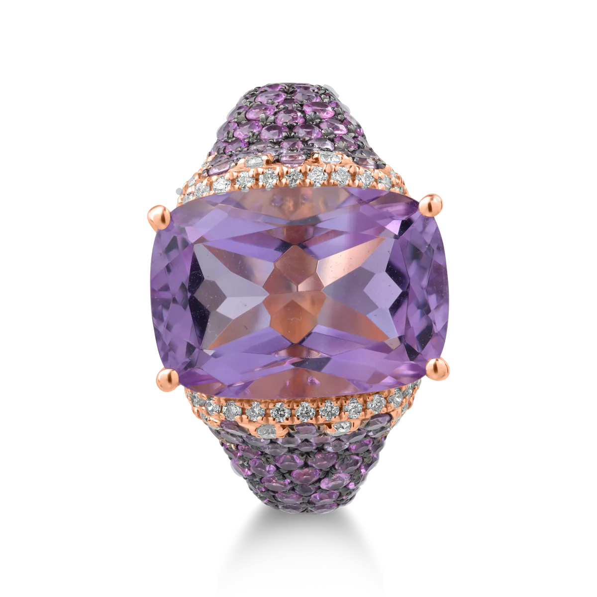 14K rose gold ring with precious and semiprecious stones of 8.11ct