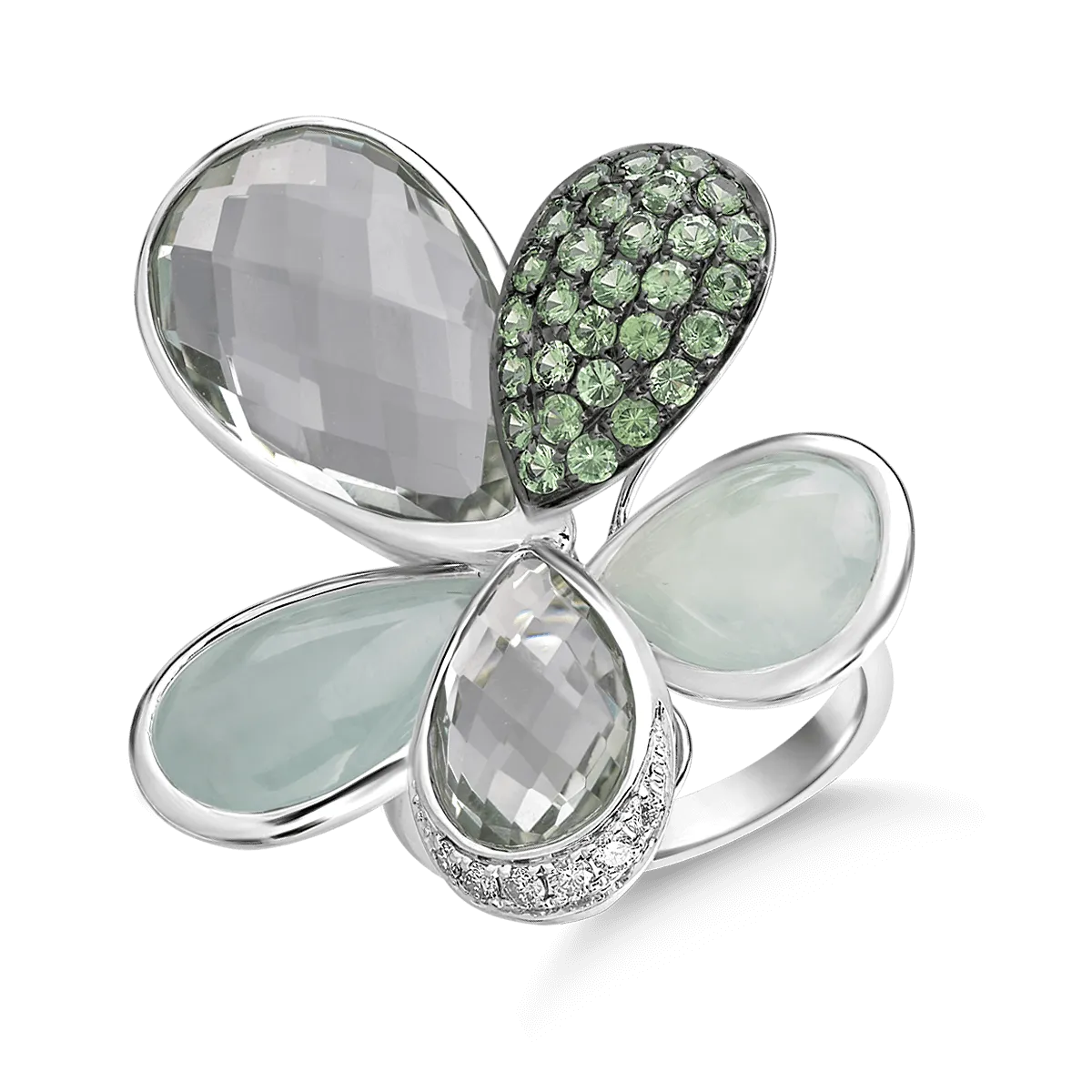 18K white gold ring with 22.44ct precious and semiprecious stones