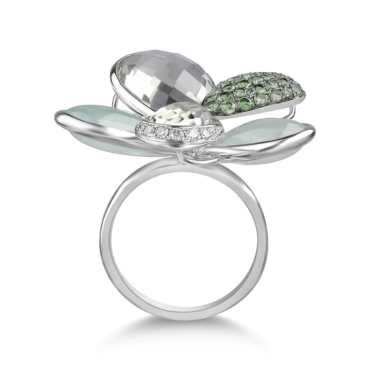 18K white gold ring with 22.44ct precious and semiprecious stones