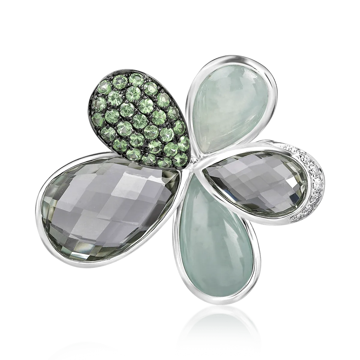 18K white gold ring with 22.44ct precious and semiprecious stones