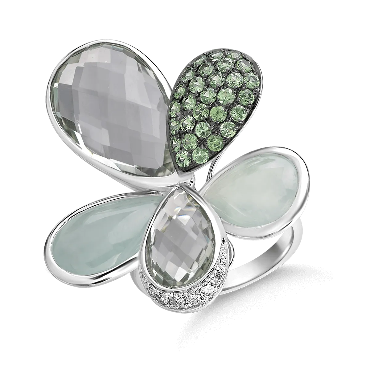 Teilor Inel din aur alb cu pietre pretioase si semipretioase de 22.44ct