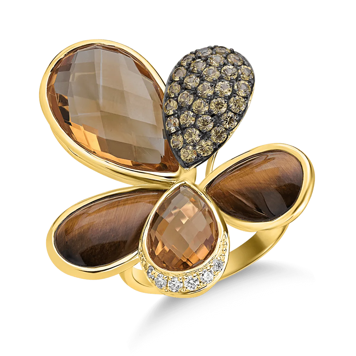 18K yellow gold ring with 21.39ct precious and semiprecious stones