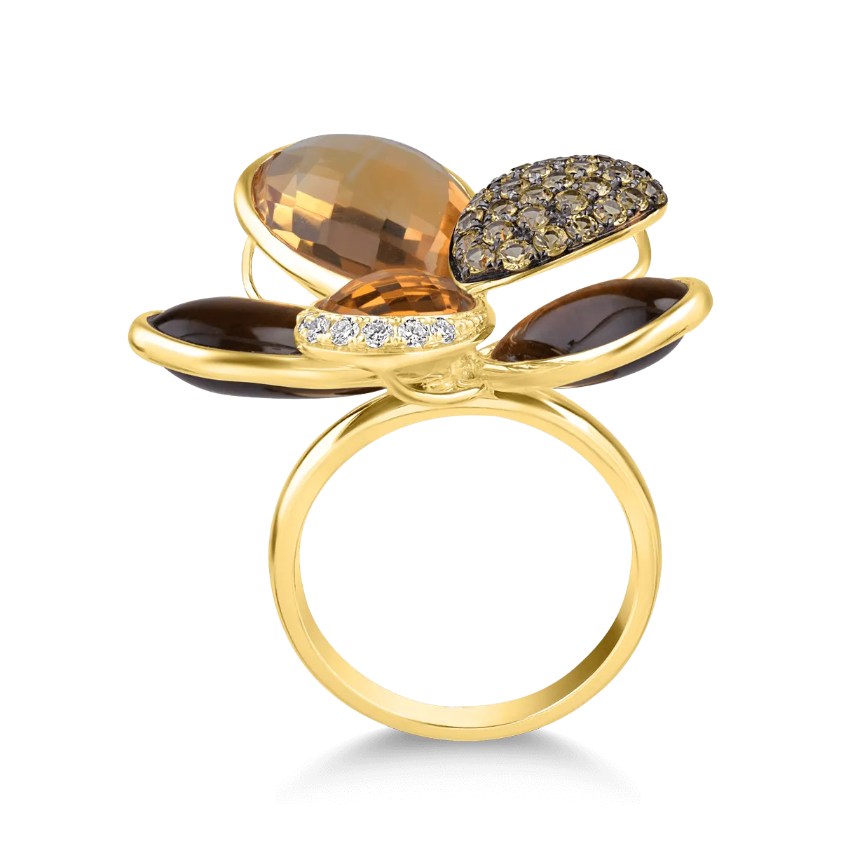 18k sárga arany gyűrű értékes és félig drágakövekkel 21,39ct