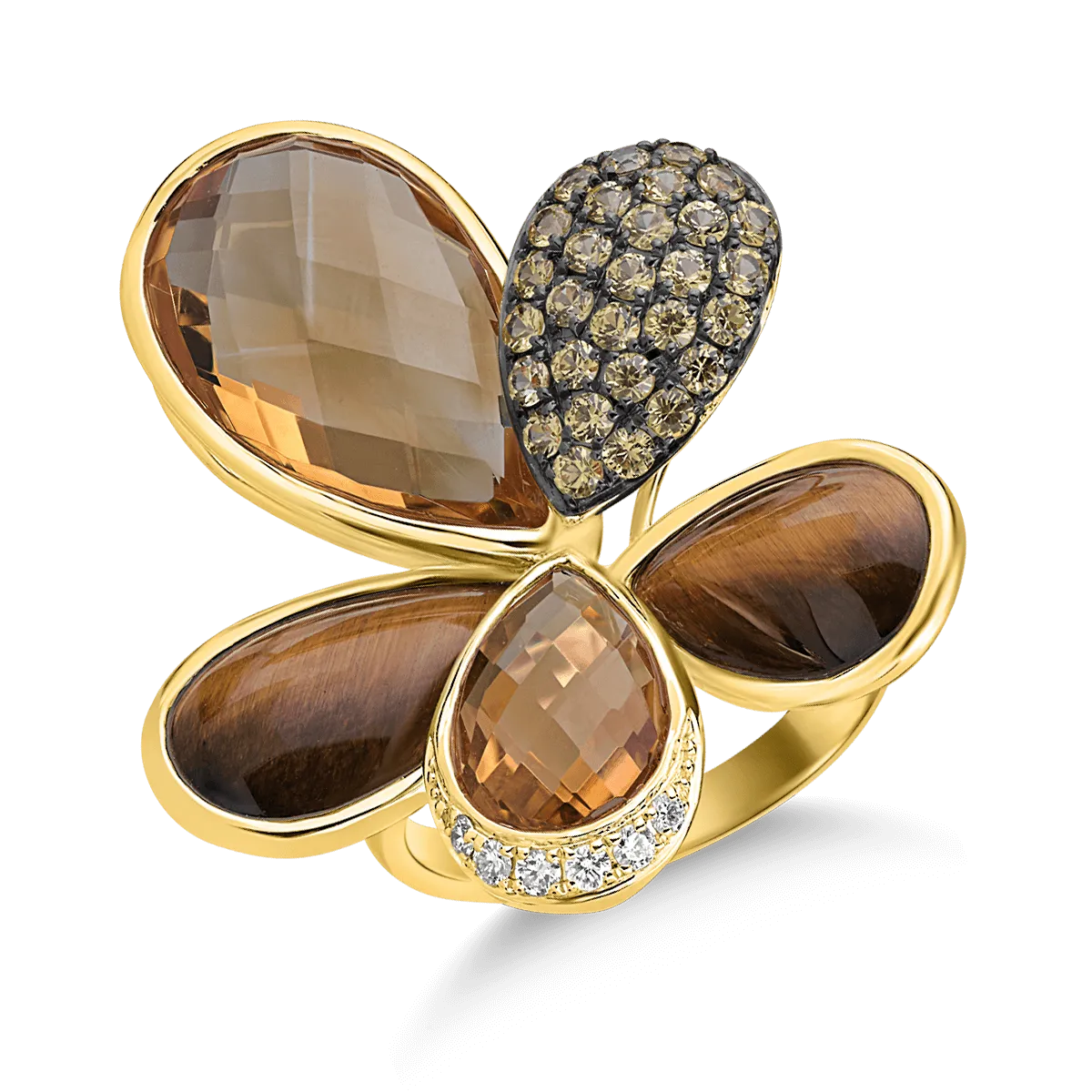 Inel din aur galben cu pietre pretioase si semipretioase de 21.6ct