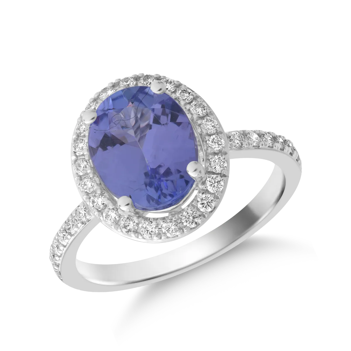 Teilor Inel din aur alb cu tanzanit oval de 2.1ct si diamante de 0.19ct