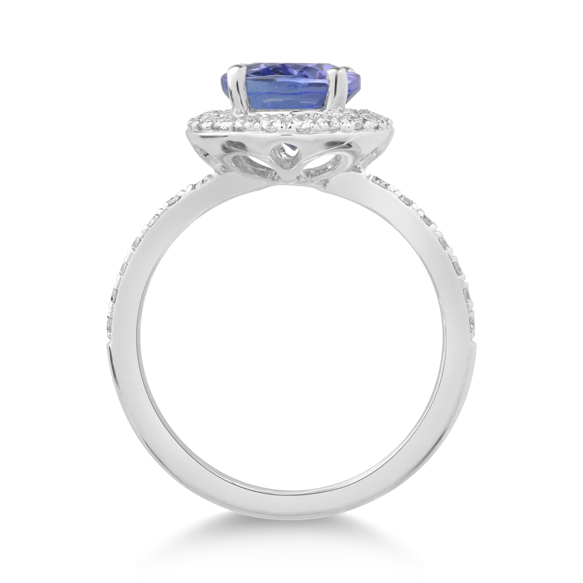 Inel din aur alb cu tanzanit oval de 2.12ct si diamante de 0.19ct