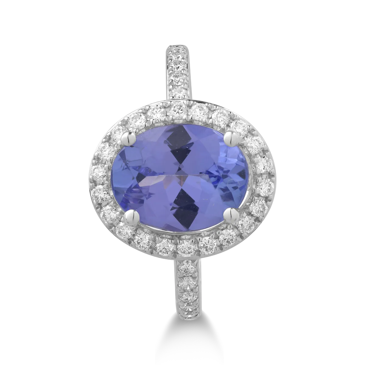 Inel din aur alb cu tanzanit oval de 2.12ct si diamante de 0.19ct