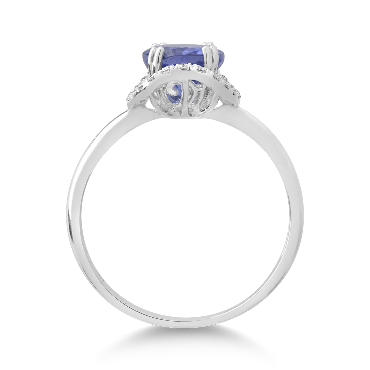Inel din aur alb cu tanzanit oval de 2.26ct si diamante de 0.2ct