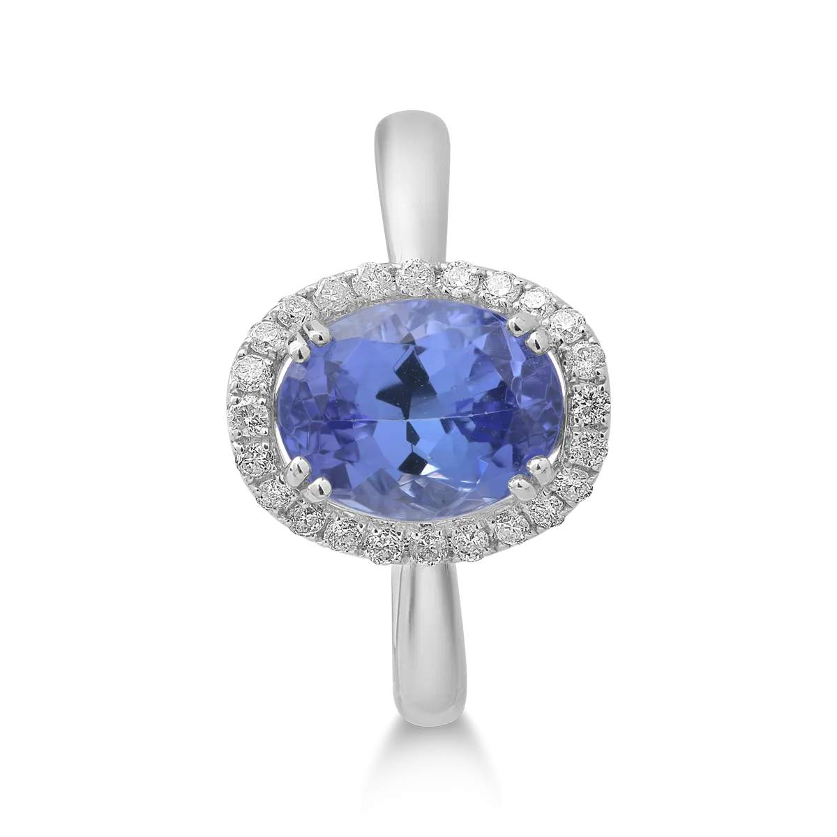 Inel din aur alb cu tanzanit oval de 2.26ct si diamante de 0.2ct