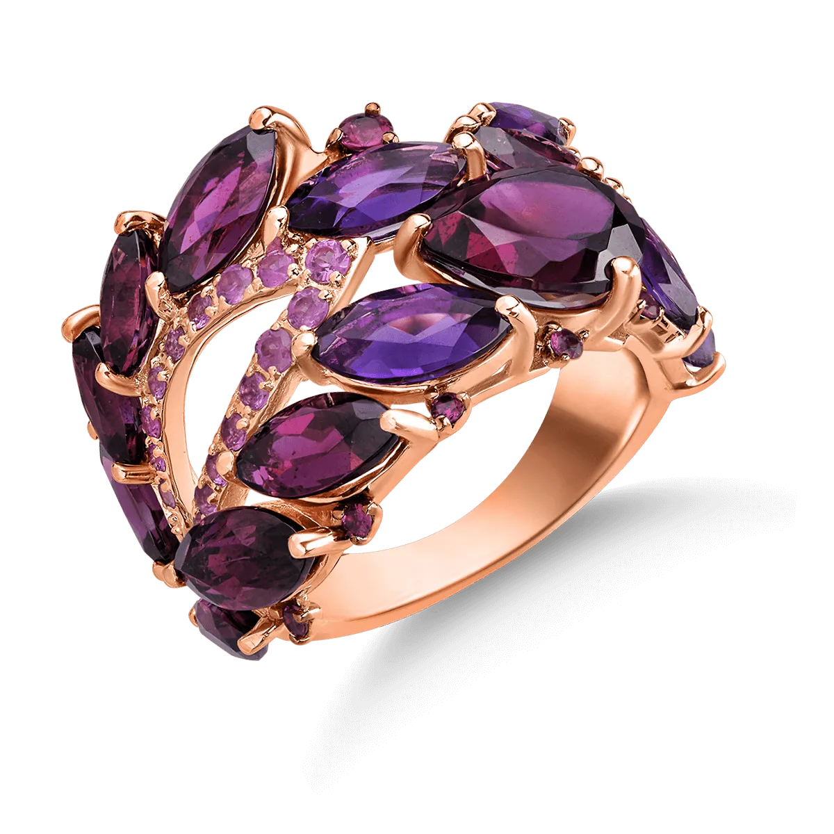 Inel din aur roz cu pietre pretioase si semipretioase de 9.9ct