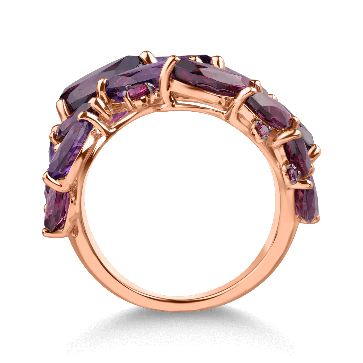 17 karátos rózsa arany gyűrű 10.54 karátos drágakövekkel és féldrágakövekkel