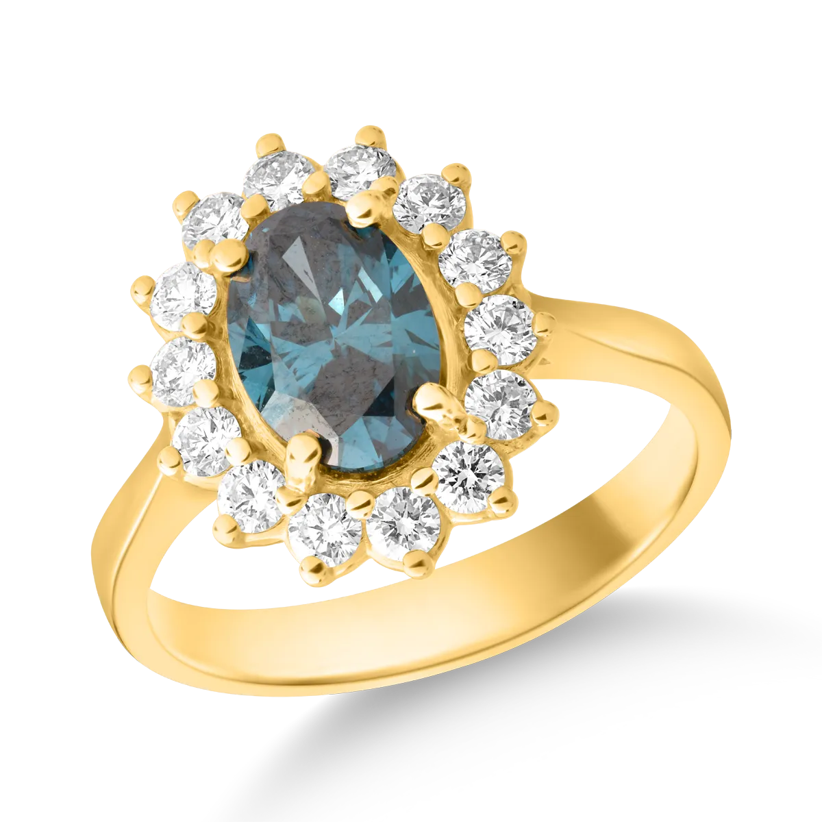 18K yellow gold ring with 1.01ct blue diamond and 0.4ct diamonds