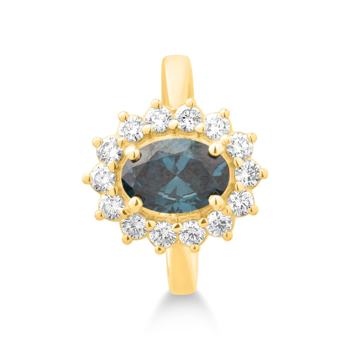 18K yellow gold ring with 1.01ct blue diamond and 0.4ct diamonds
