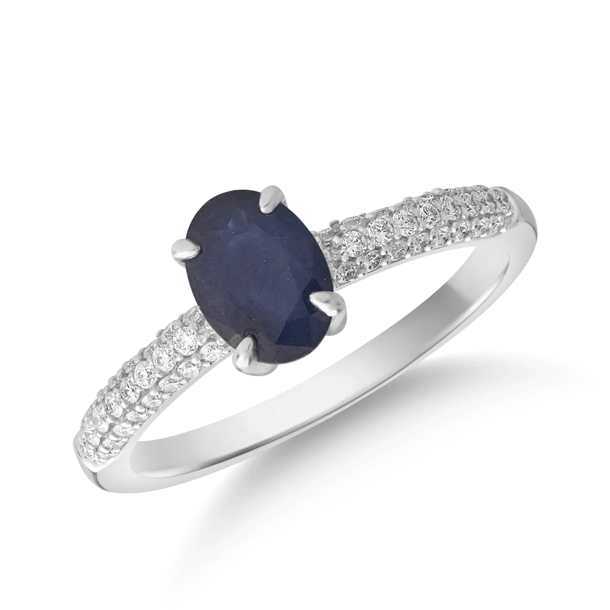 Inel din aur alb cu safir de 0.917ct si diamante de 0.212ct