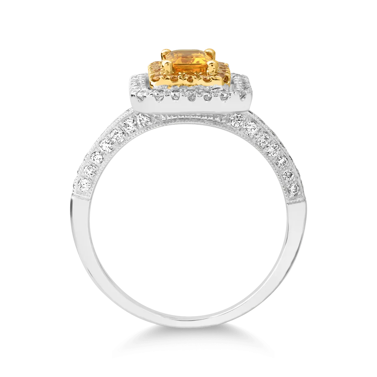 Inel din aur alb-galben cu safir galben de 0.69ct si diamante de 1.64ct
