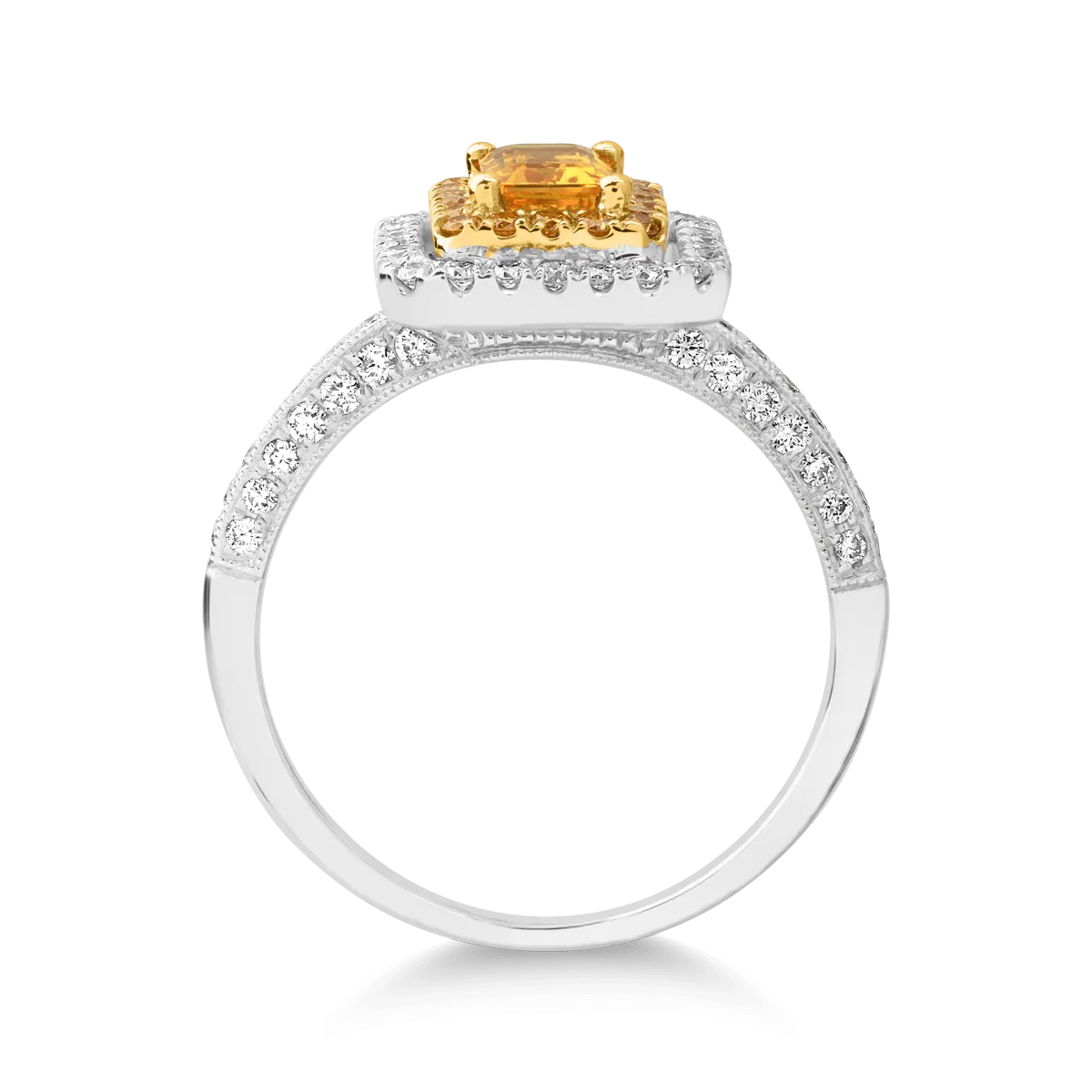 White-yellow gold ring with 0.69ct yellow sapphire and 1.64ct diamonds