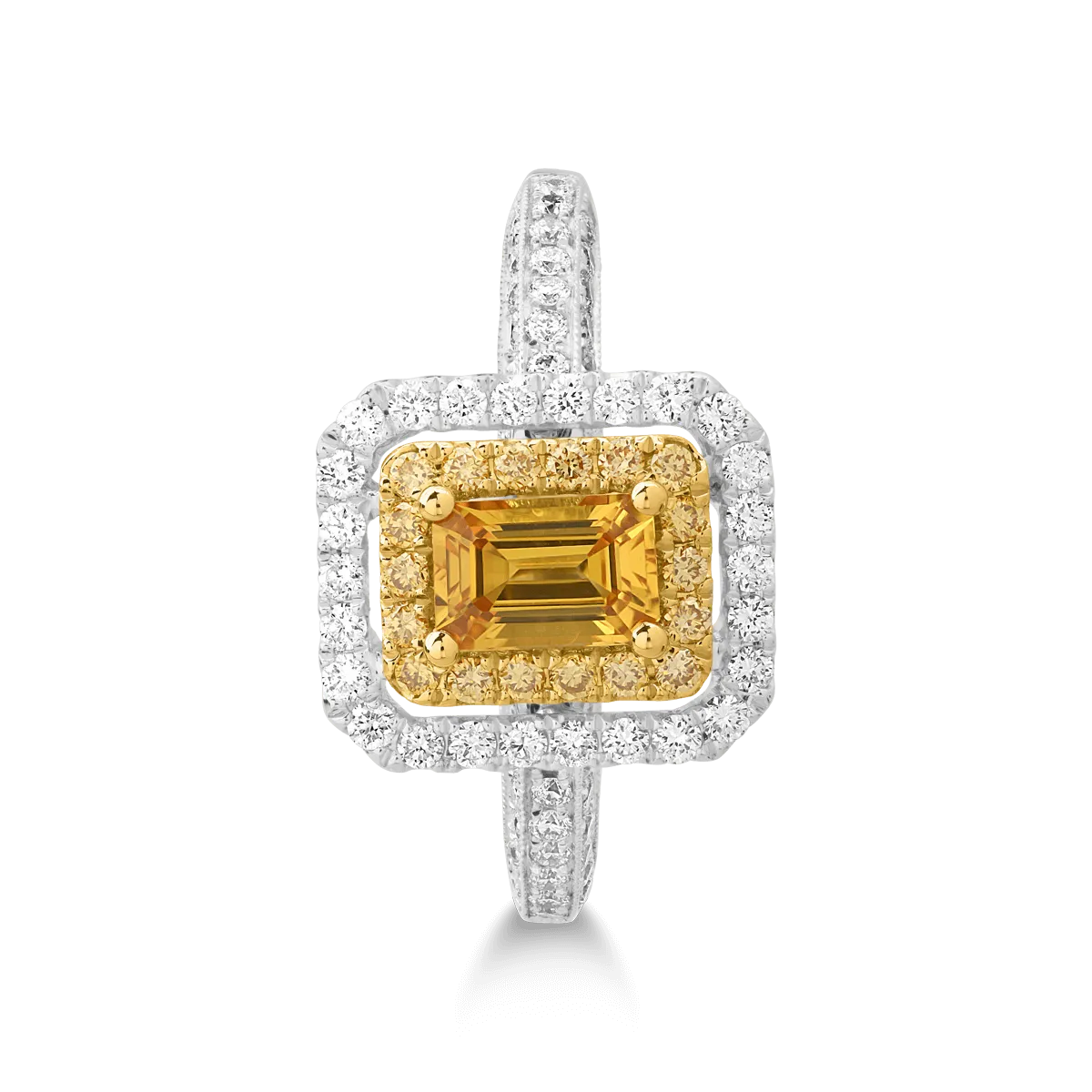 Inel din aur alb-galben cu safir galben de 0.69ct si diamante de 1.64ct