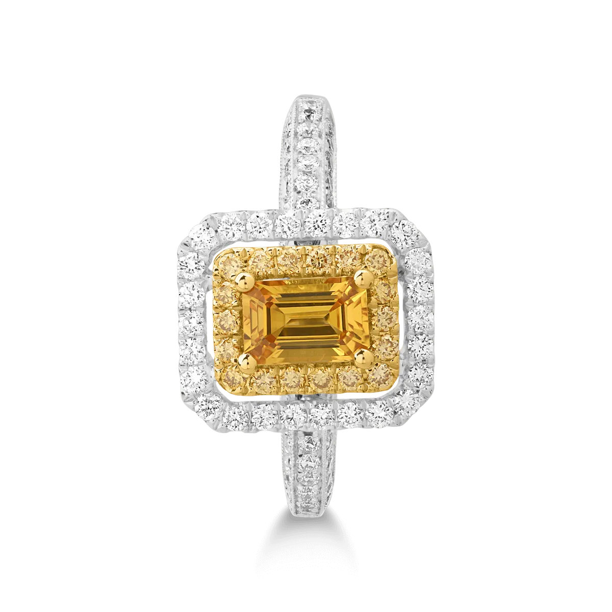 White-yellow gold ring with 0.69ct yellow sapphire and 1.64ct diamonds