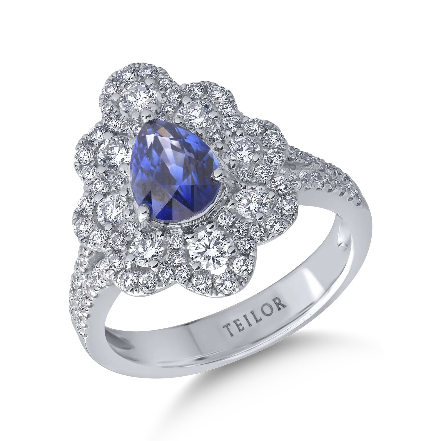 18K fehérarany gyűrű 1.48ct zafírral és 0.91ct gyémántokkal