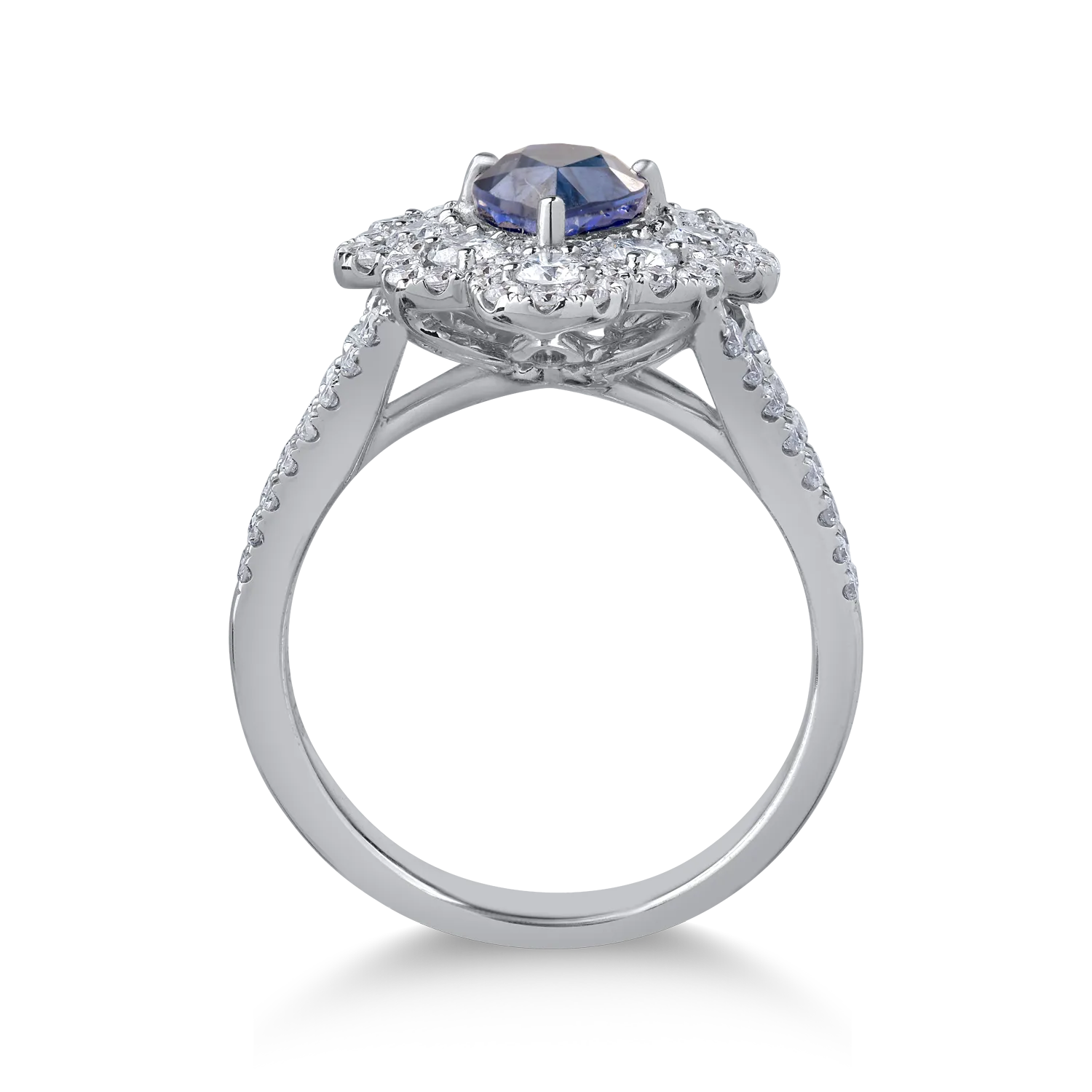 18K fehérarany gyűrű 1.48ct zafírral és 0.91ct gyémántokkal