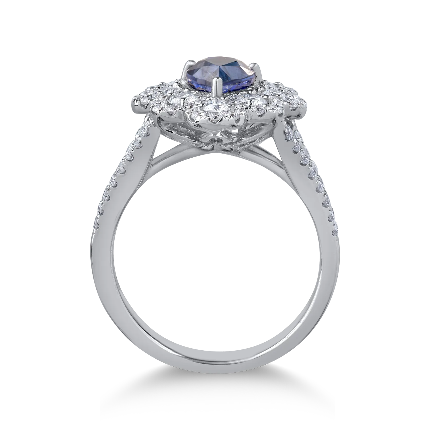 18K white gold ring with 1.48ct sapphire and 0.91ct diamonds