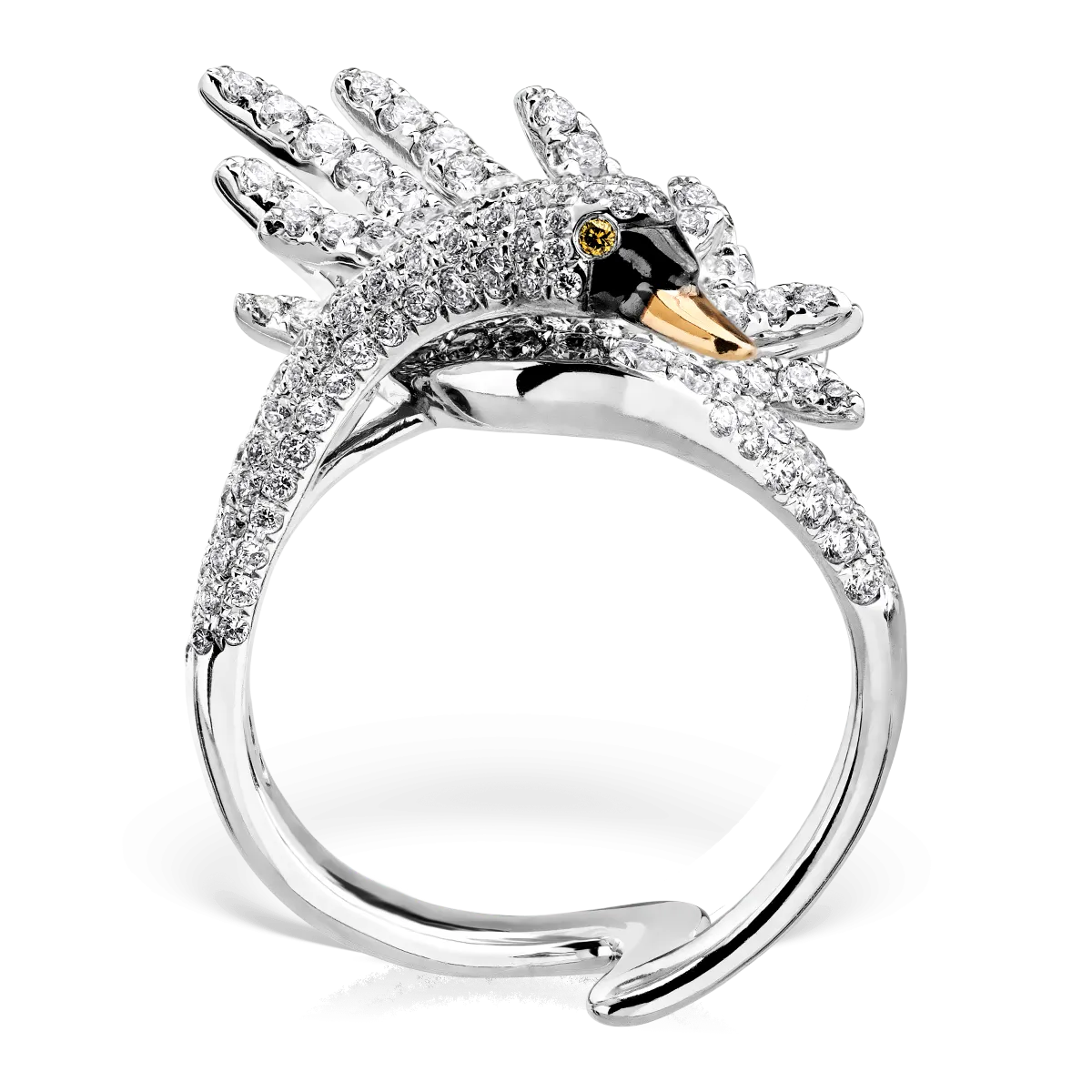 Inel lebada din aur alb de 18K cu diamante transparente de 1.68ct si diamante galbene de 0.01ct