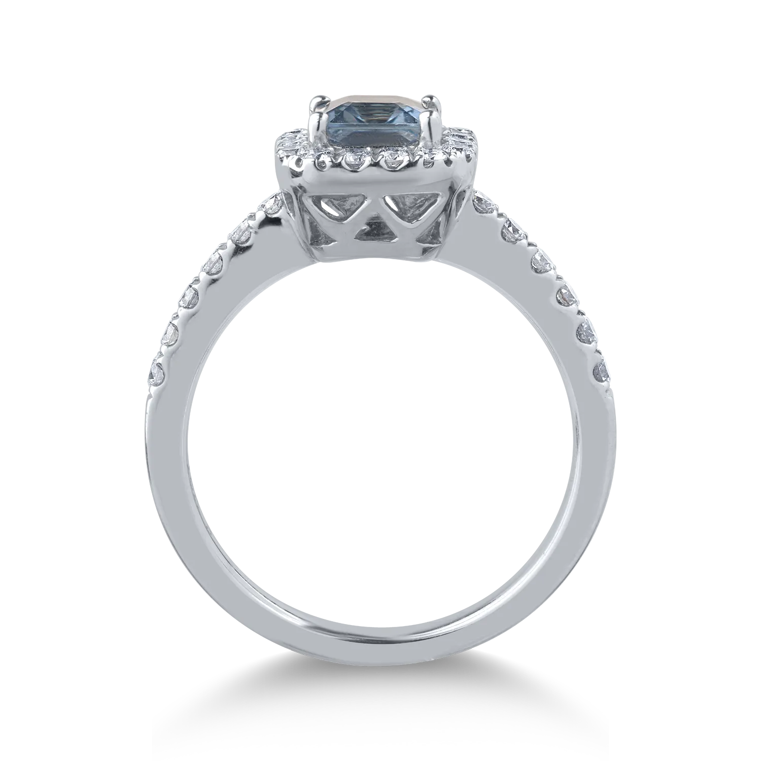 Inel din aur alb cu safir cushion de 0.7ct si diamante de 0.41ct