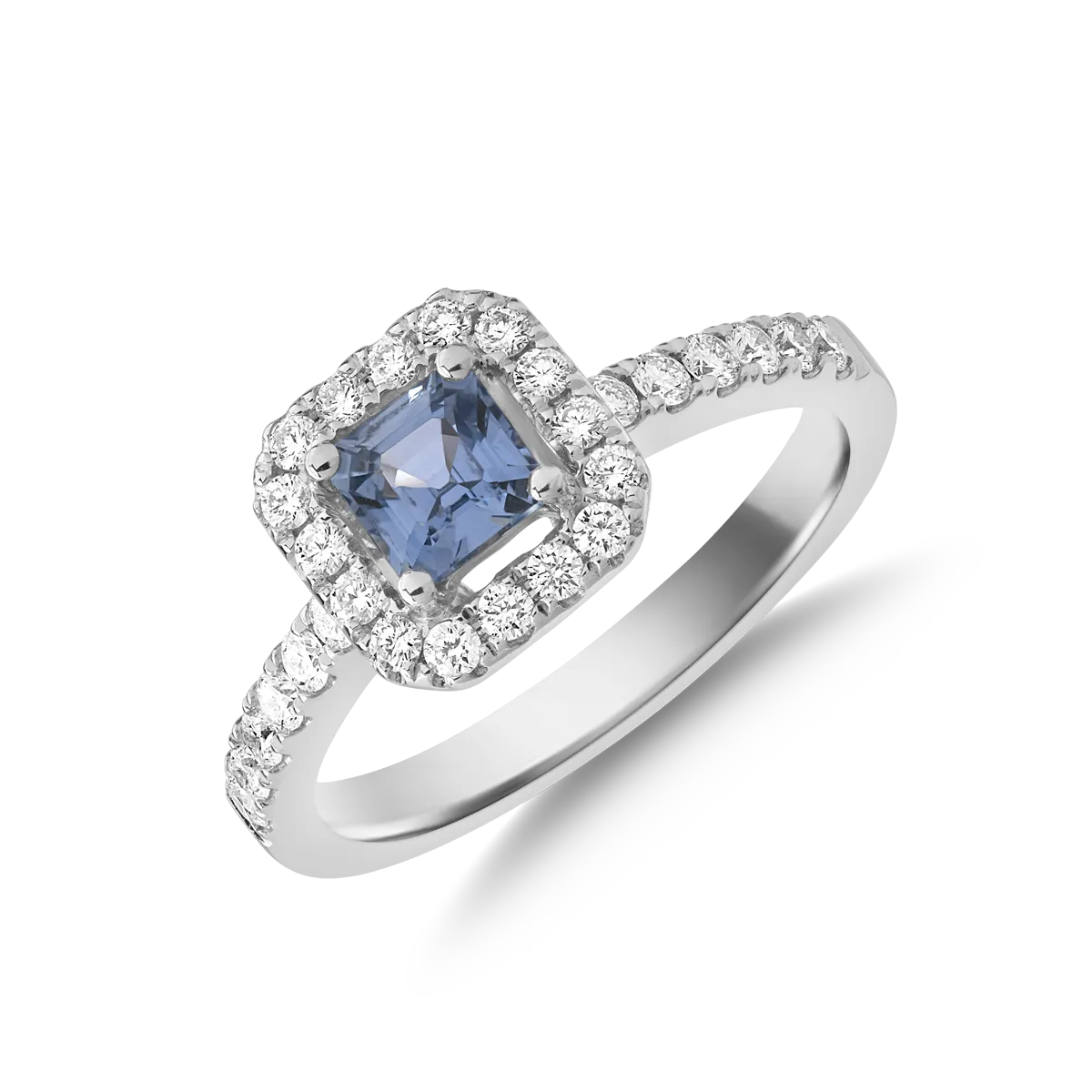 Teilor Inel din aur alb cu safir emerald de 0.6ct si diamante de 0.3ct