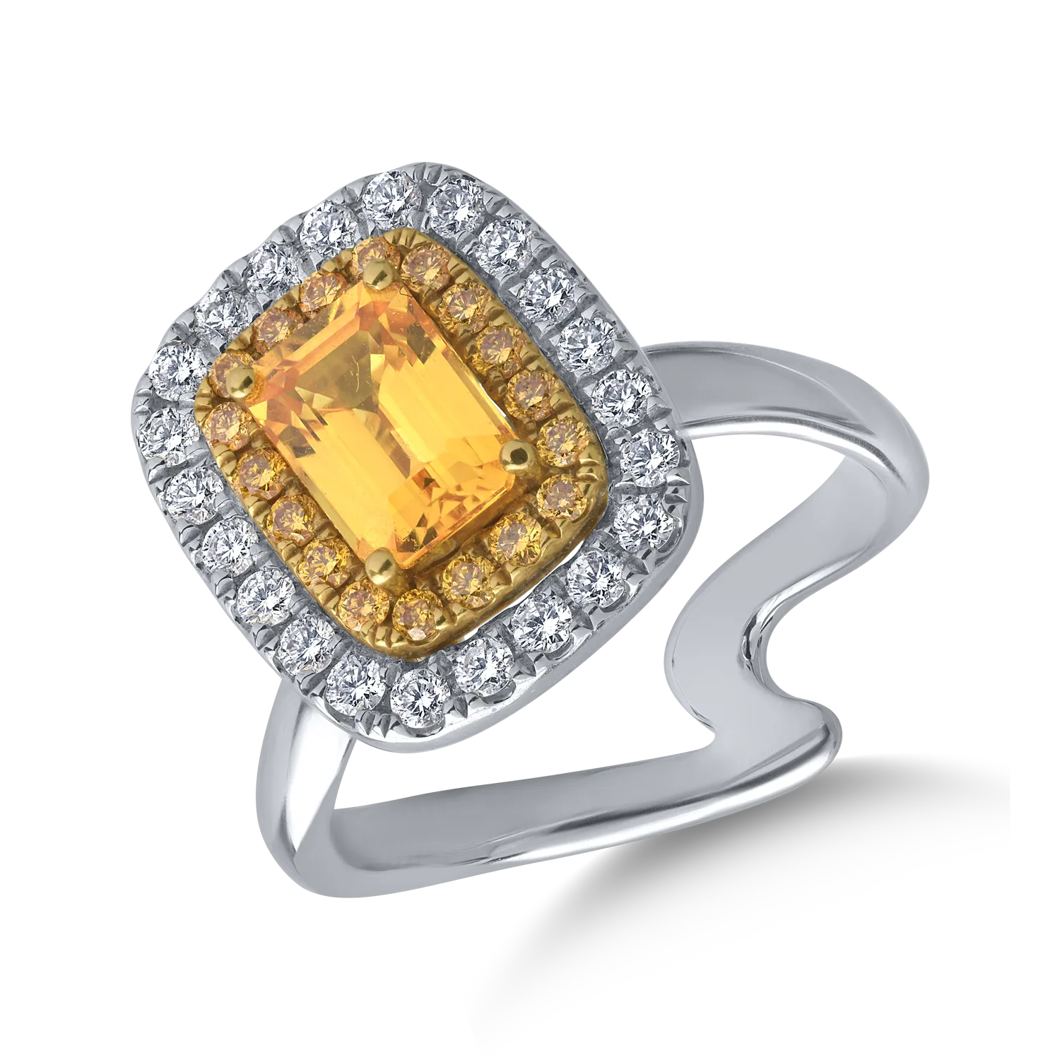 18K white gold ring with 1.4ct yellow sapphire and 0.54ct diamonds