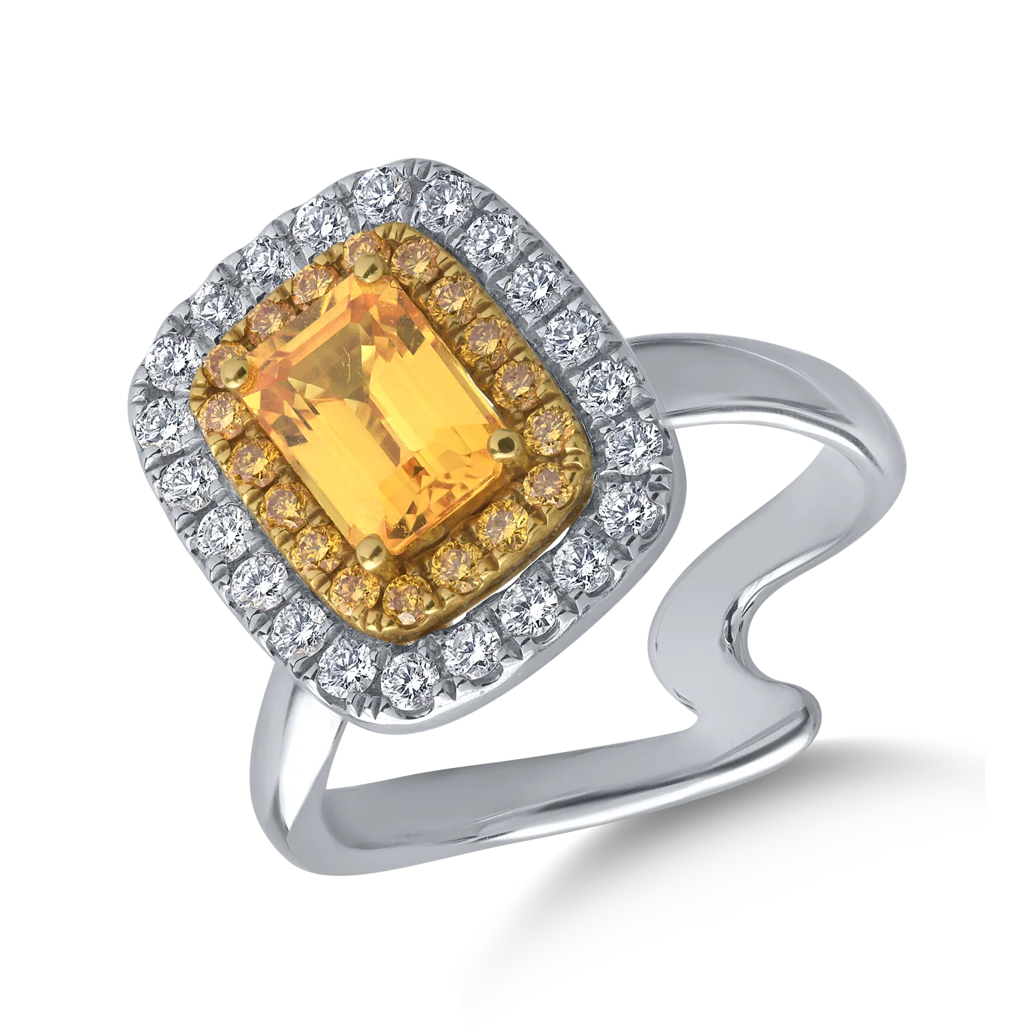 Inel din aur alb de 18K cu safir galben de 1.4ct si diamante de 0.54ct-107515