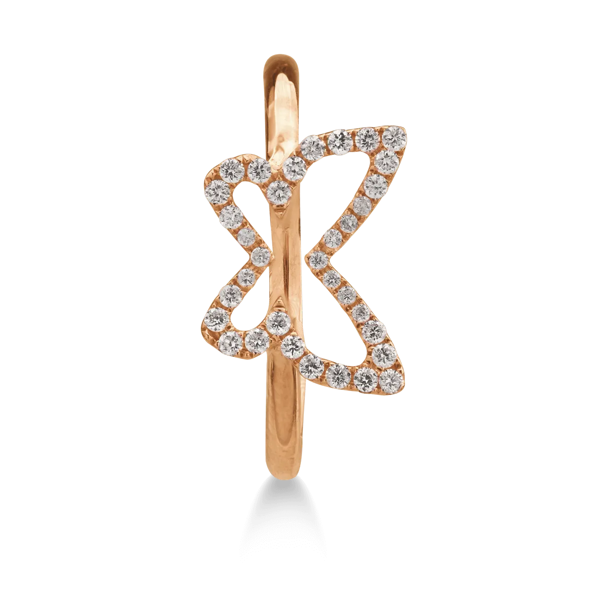 18K rose gold butterfly ring with 0.146ct diamonds