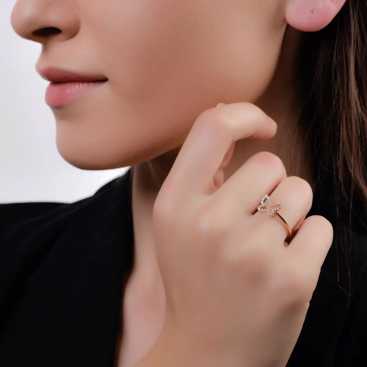 Inel fluture din aur roz cu diamante de 0.146ct