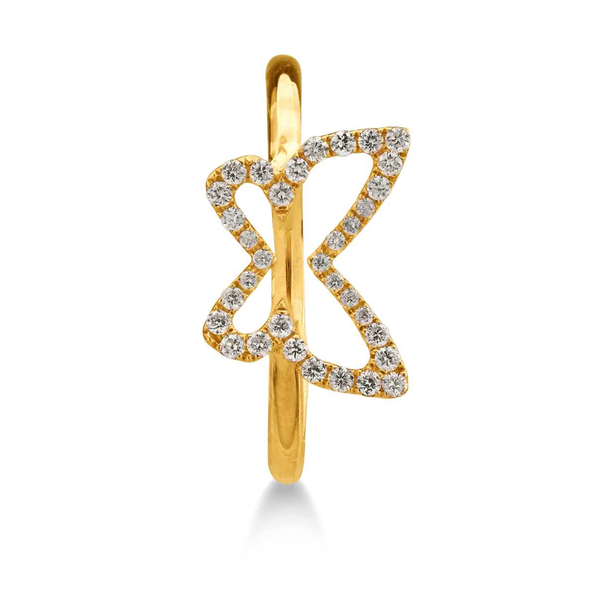 18K yellow gold butterfly ring with 0.146ct diamonds