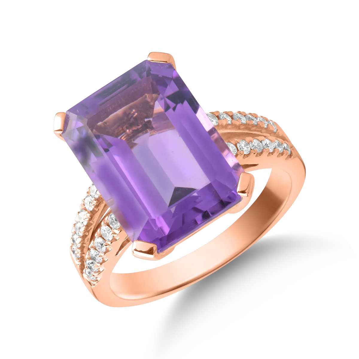 18K rose gold ring with 7.2ct amethyst and 0.24ct diamonds