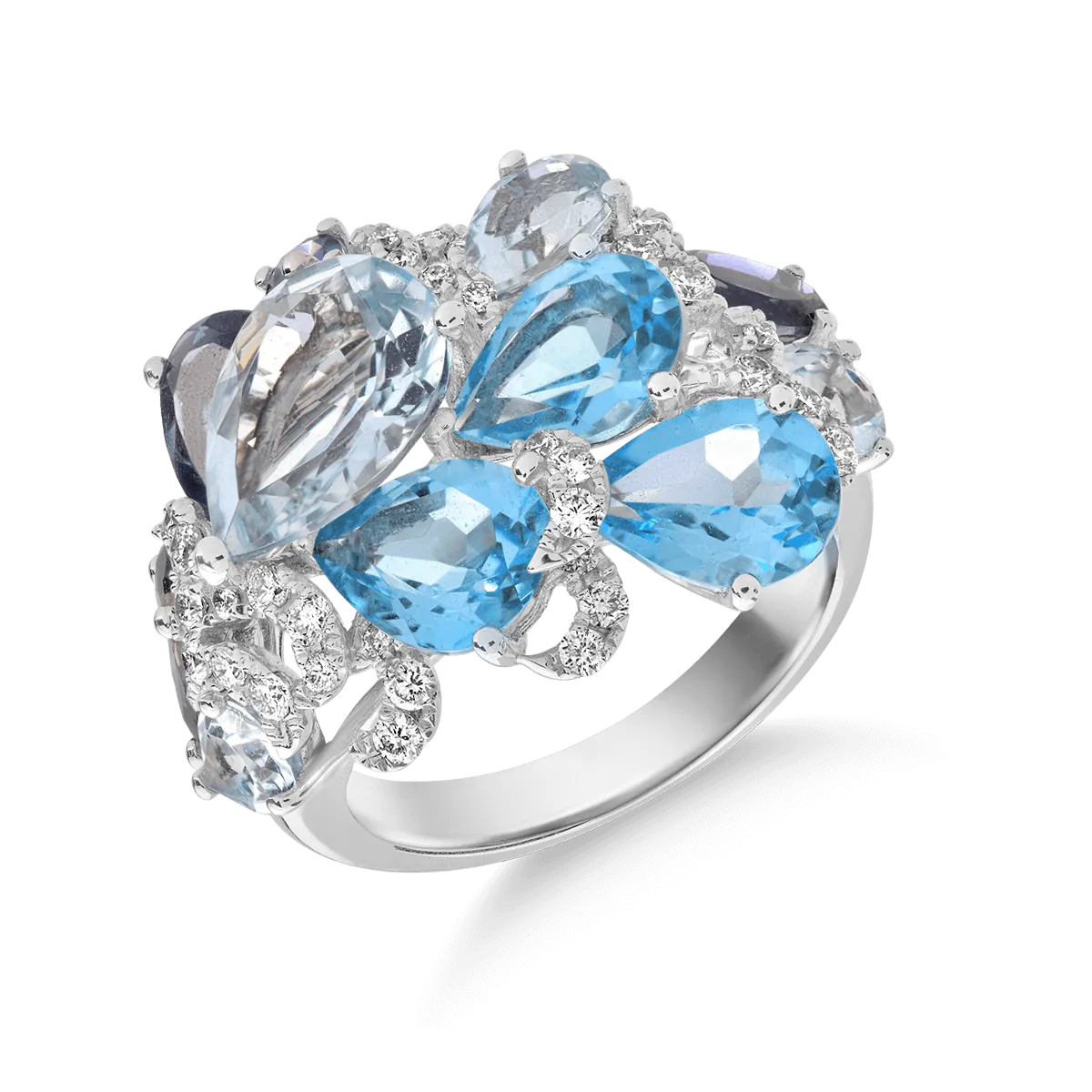 Teilor Inel din aur alb cu pietre pretioase si semipretioase de 9.5ct