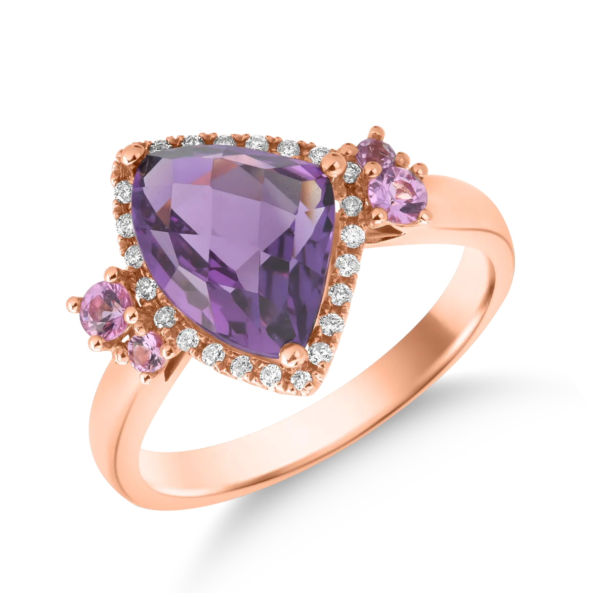 18K rose gold ring with precious and semi-precious stones of 3.41 ct