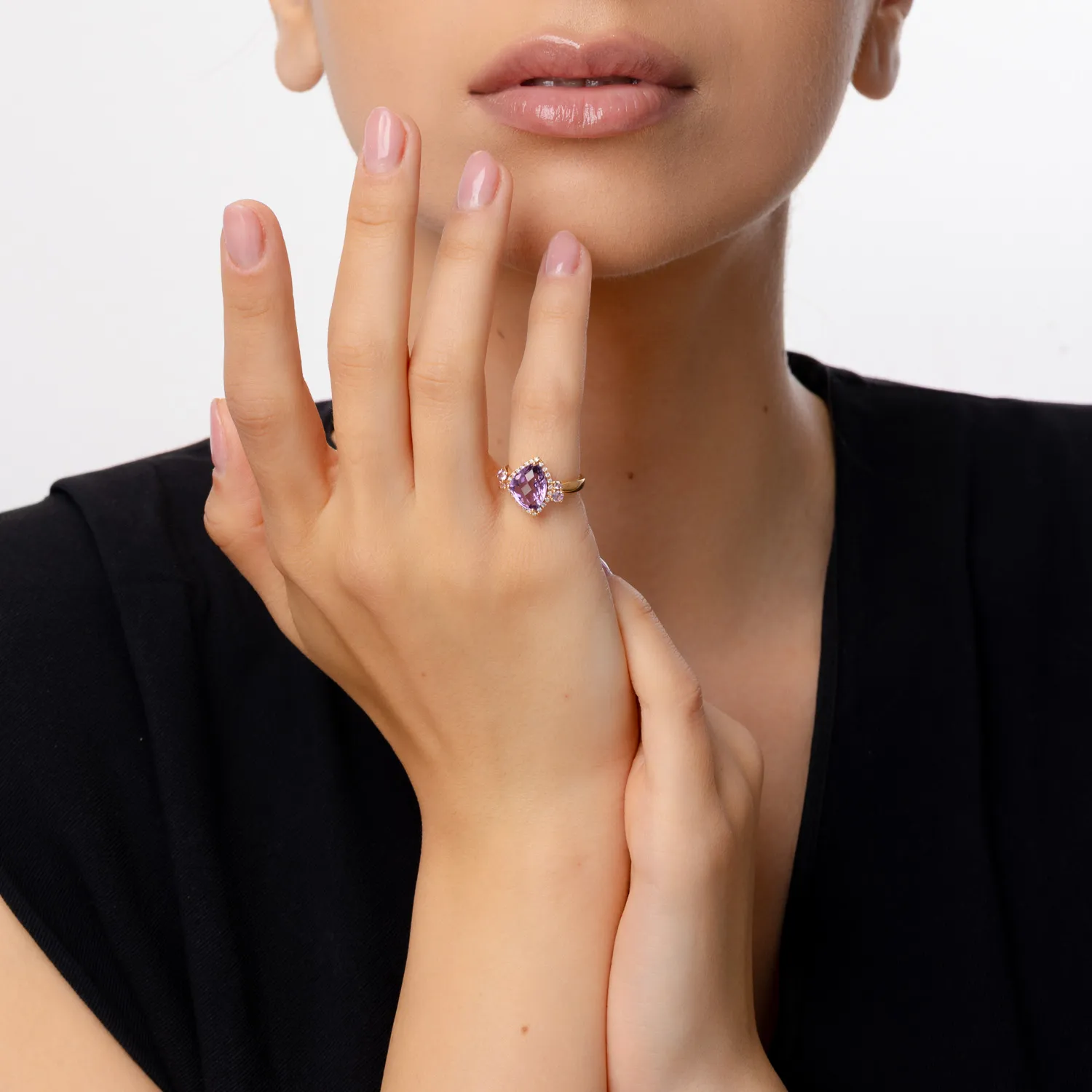 18K rózsa arany gyűrű drága- és féldrágakövekkel 3.41ct