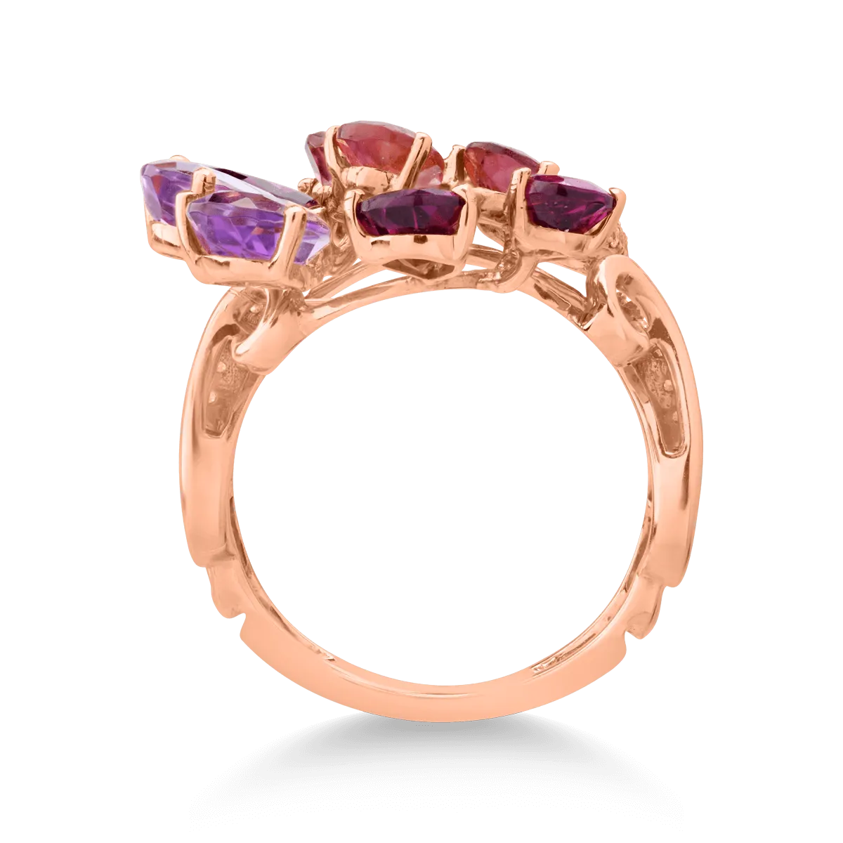 Inel paun din aur roz de 18K cu pietre pretioase si semipretioase de 5.78ct