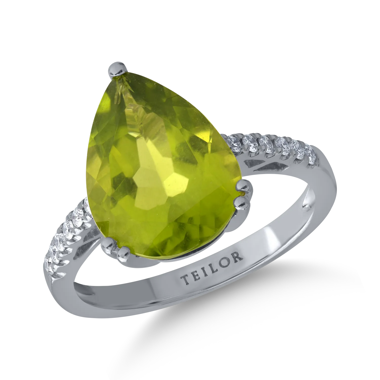 Inel din aur alb de 18K cu peridot de 5.32ct si diamante de 0.17ct