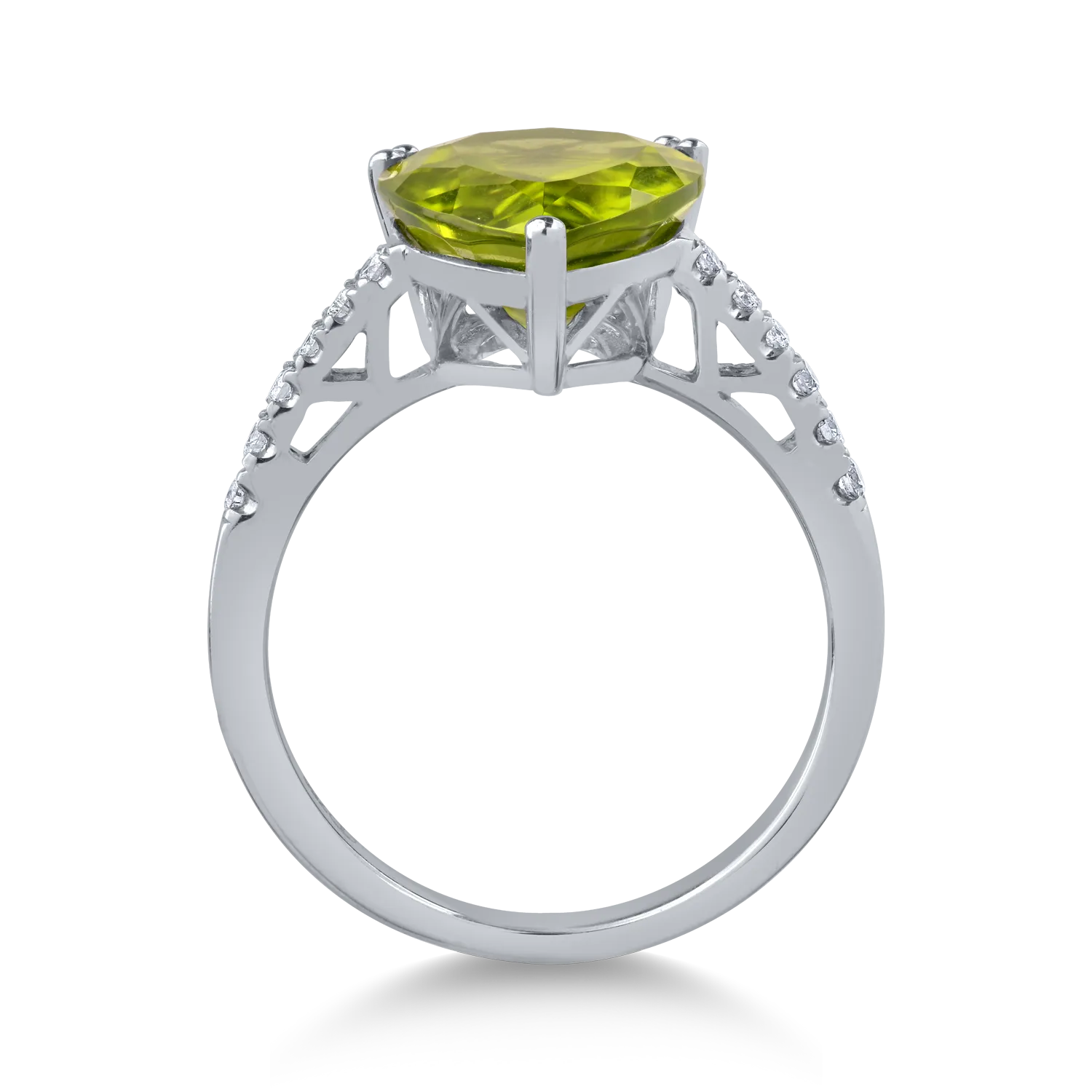 Inel din aur alb de 18K cu peridot de 5.32ct si diamante de 0.17ct