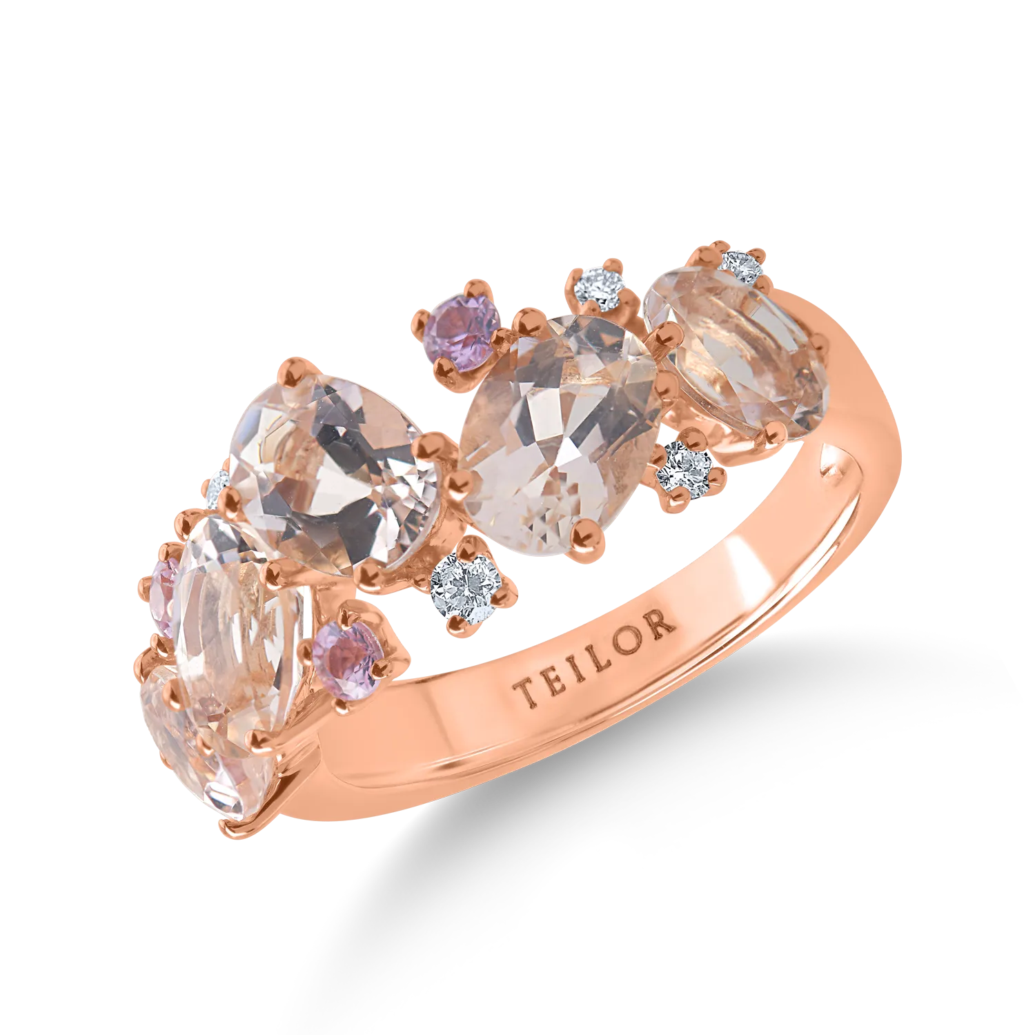 Teilor Inel din aur roz cu pietre pretioase si semipretioase de 3.1ct
