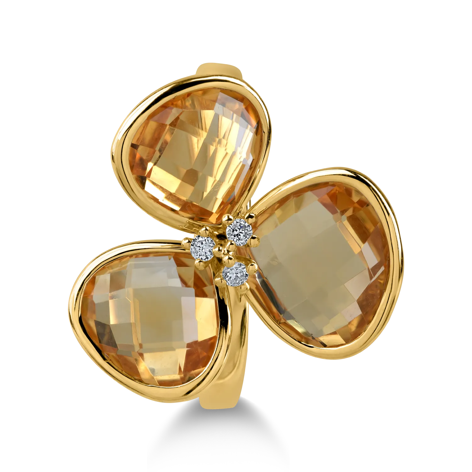 Yellow gold flower ring with 8.3ct citrines and 0.09ct diamonds