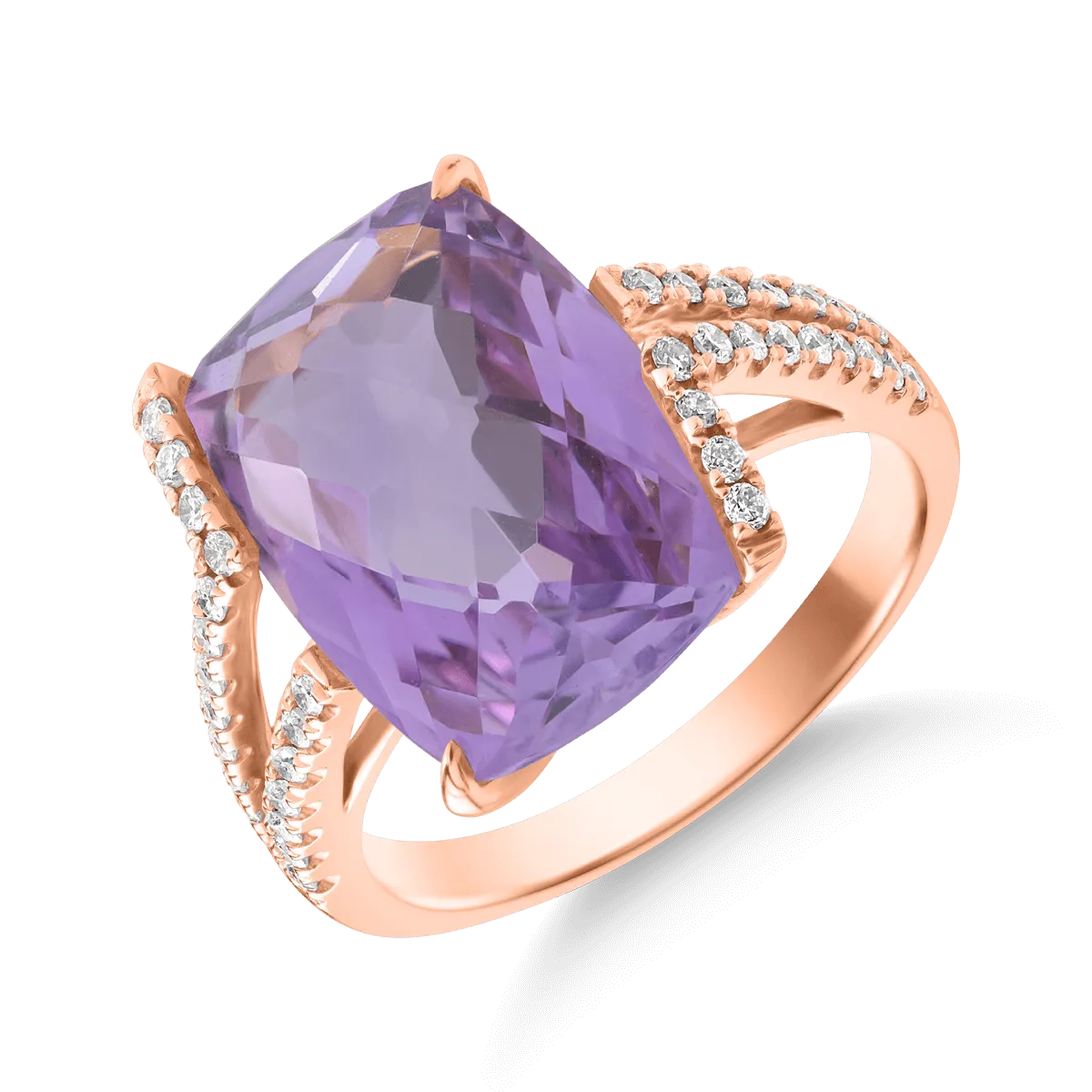 18K rose gold ring with 7.6ct pink amethyst and 0.25ct diamonds