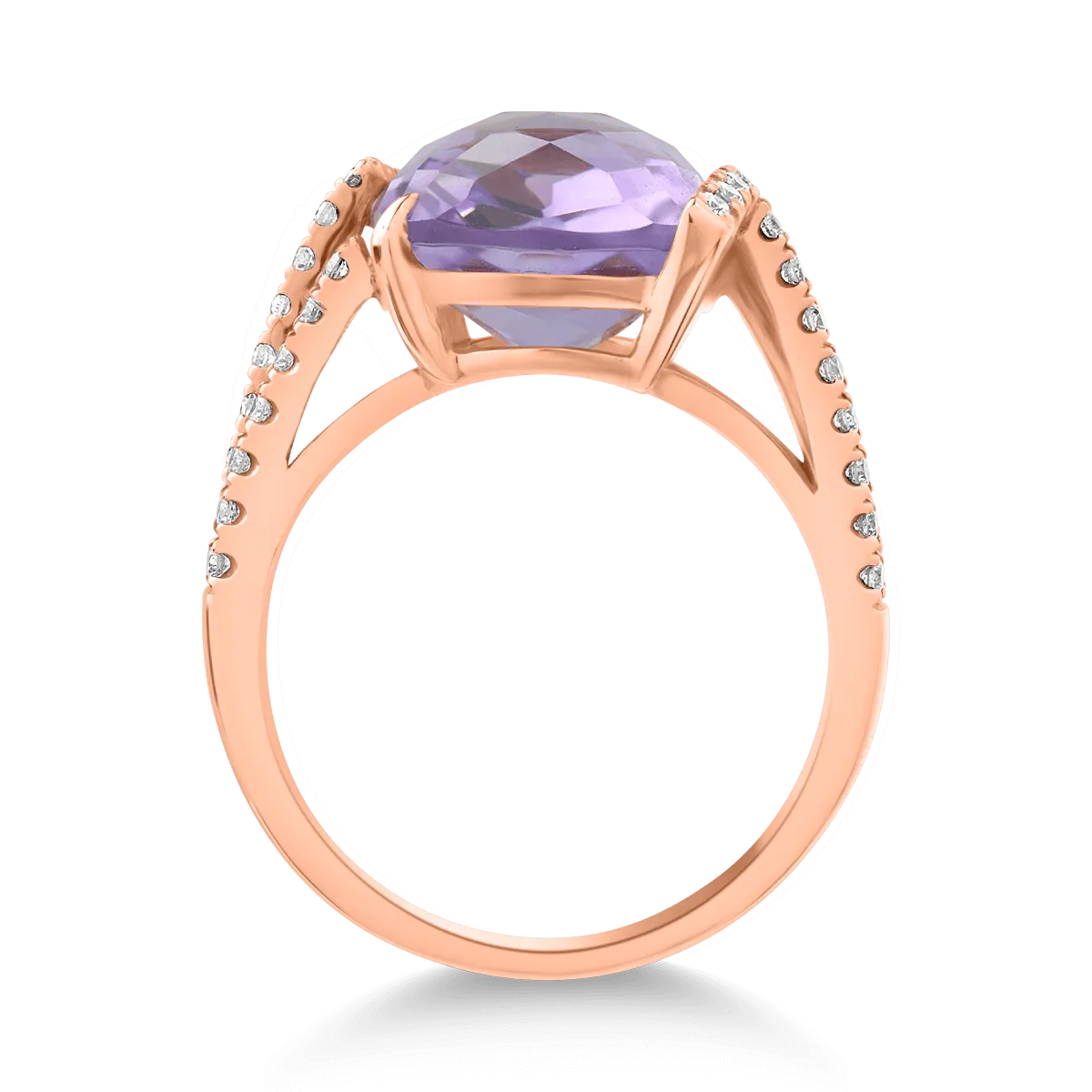 18K rose gold ring with 7.6ct pink amethyst and 0.25ct diamonds
