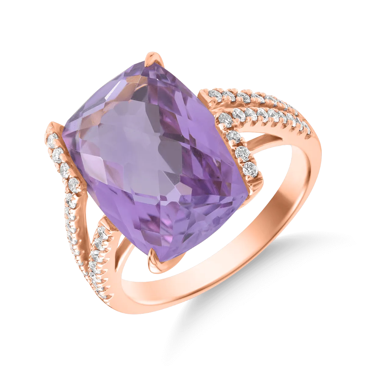 Inel din aur roz cu ametist roz de 7.6ct si diamante de 0.25ct