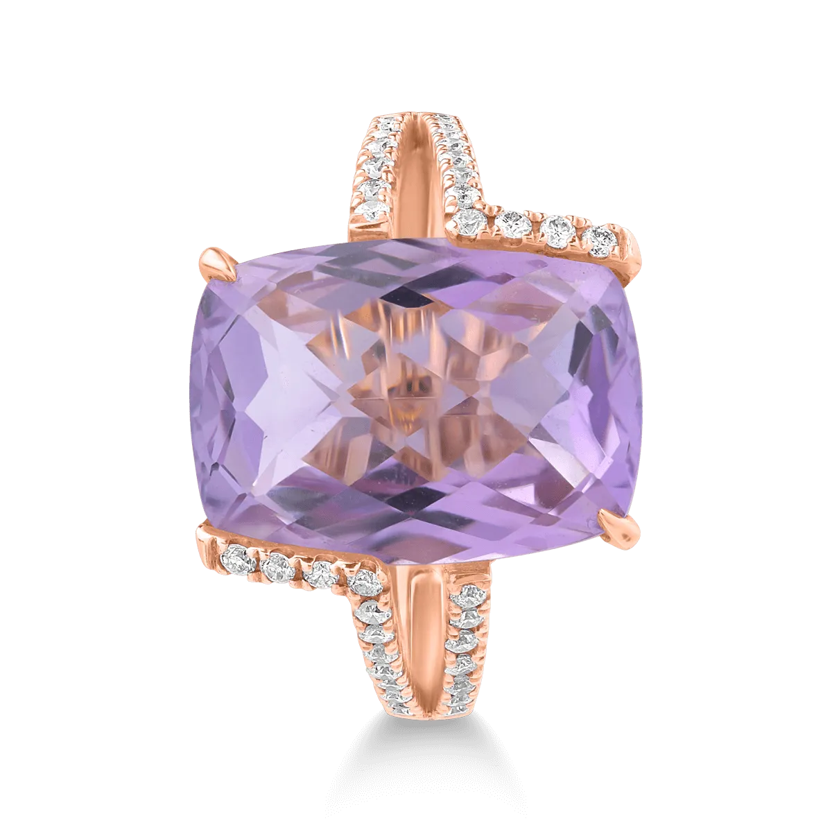Gyűrű 18K-os rózsaszín aranyból 7.6ct rózsaszín ametiszttel és 0.25ct gyémánttal