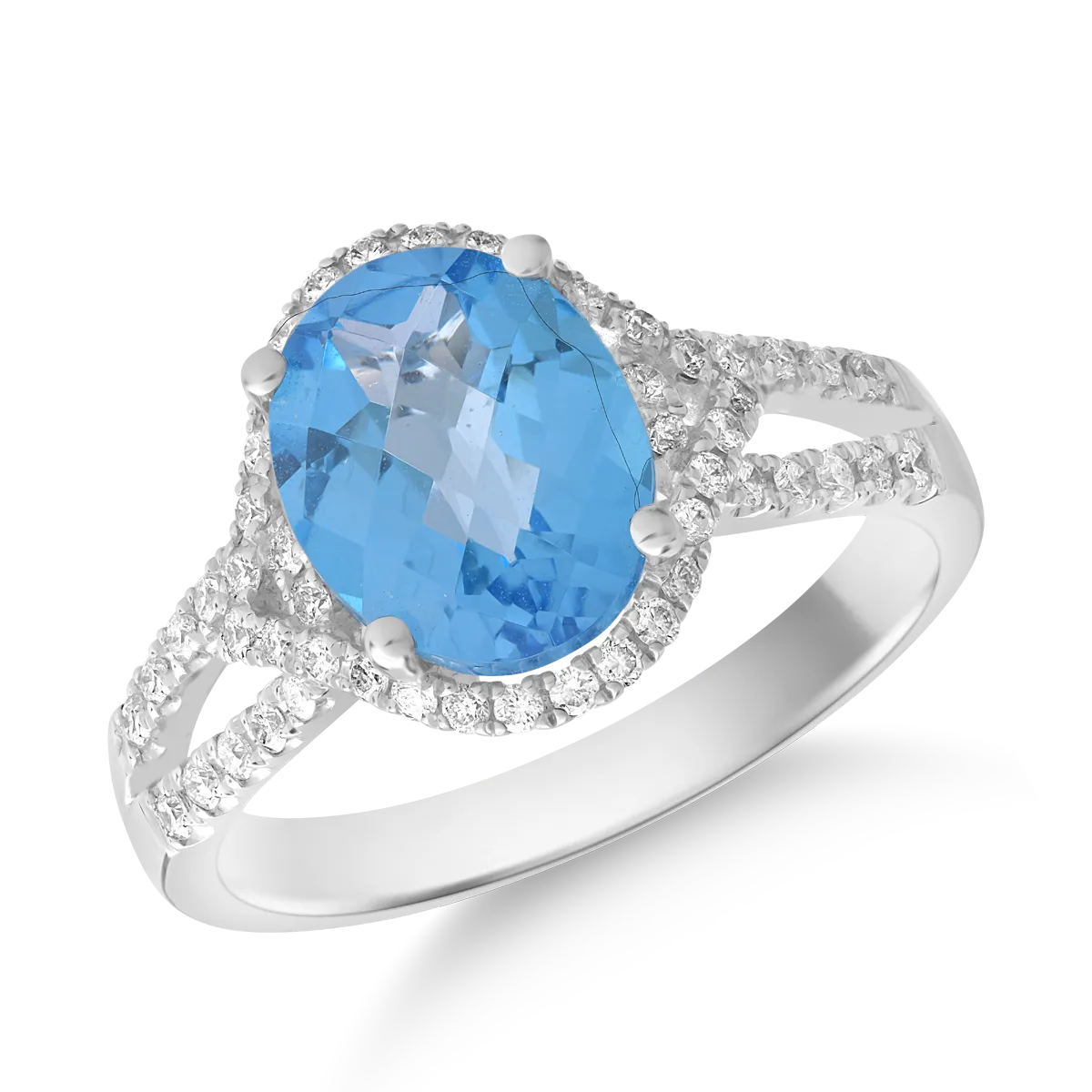 18K white gold ring with 3ct blue topaz and 0.38ct diamonds