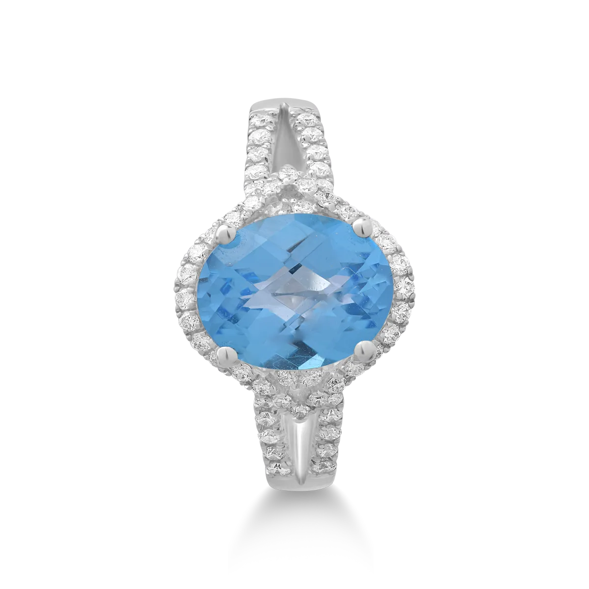 18K fehérarany gyűrű 3ct kék topázzal és 0.38ct gyémántokkal
